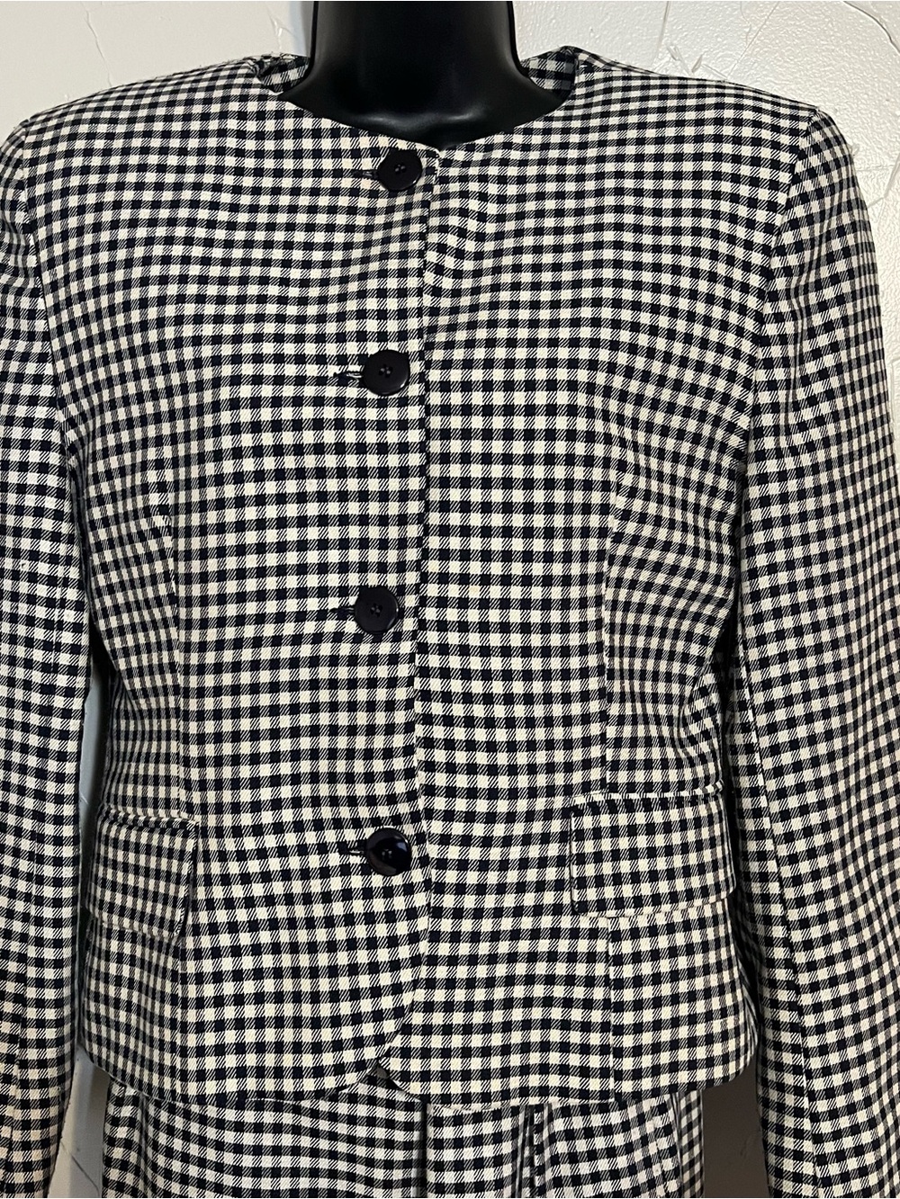 Vintage Christian Dior The Suit 2 Piece Skirt Set Size 6 Black White Gingham